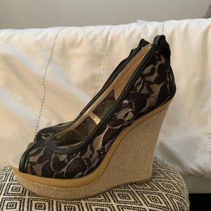 wedges heels black lace size 6.5